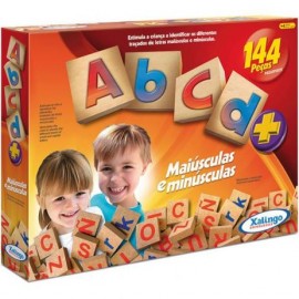 Brinquedo Pedagógico Em Madeira ABC Maiúsculas Minúsculas 144 pçs Xalingo 